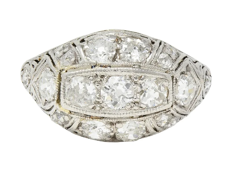 Make Your Outfit Shine With Discounted Jewelry Art Deco 1.55 CTW Diamond 18 Karat White Gold Antique Bombe Band Ring