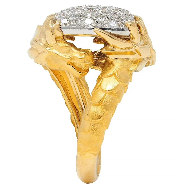 Affordable Luxury Jewelry – Style At A Great Price Carrera y Carrera 1.25 CTW Diamond 18 Karat Two-Tone Gold Contemporary Pavé Bypass Dragon Ring