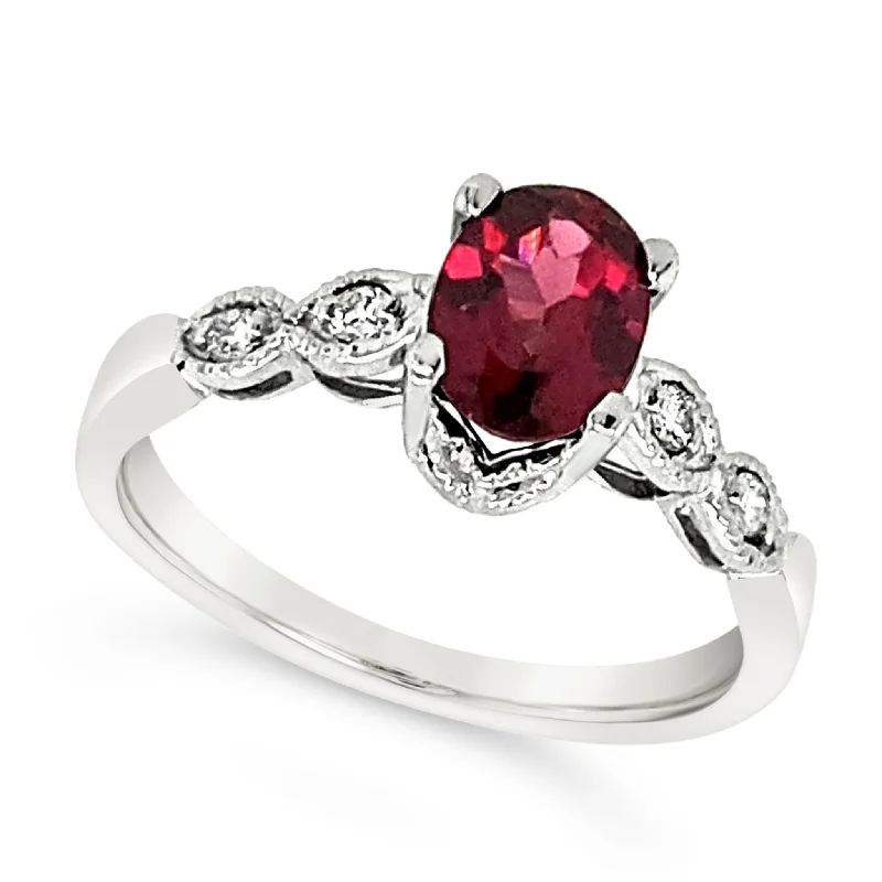 Timeless Elegance, Temporary Discounts – Act Fast Oval Rhodolite Garnet and Bezel Set Diamond Ring