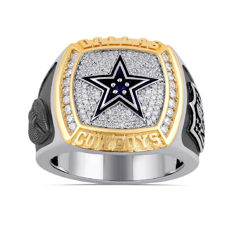 Fashion-Forward Jewelry At Exclusive Discounts True Fans Fine Jewelry Dallas Cowboys 1/2 CTW Diamond and Blue Sapphire Ring in Sterling Silver