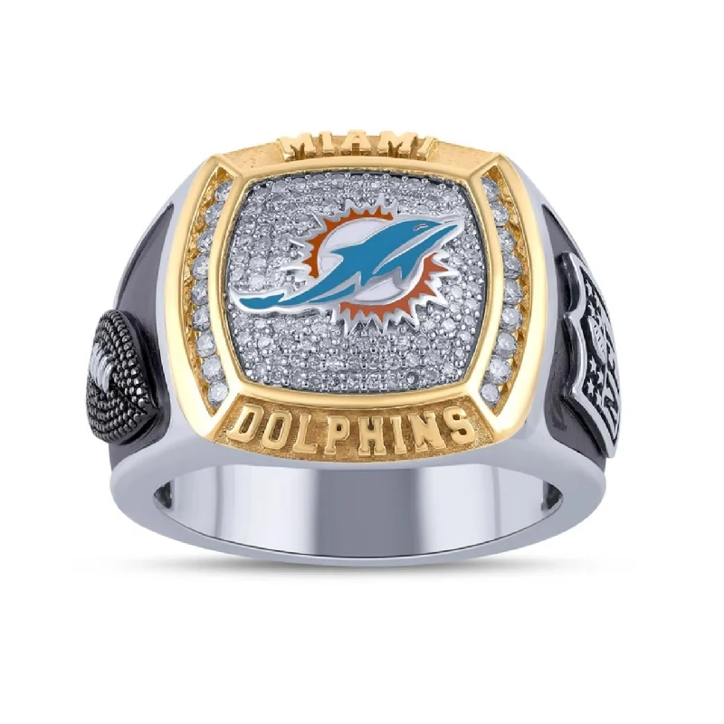 Luxury Jewelry Without The Luxury Price Tag True Fans Fine Jewelry Miami Dolphins 1/2 CTW Diamond Ring in Sterling Silver