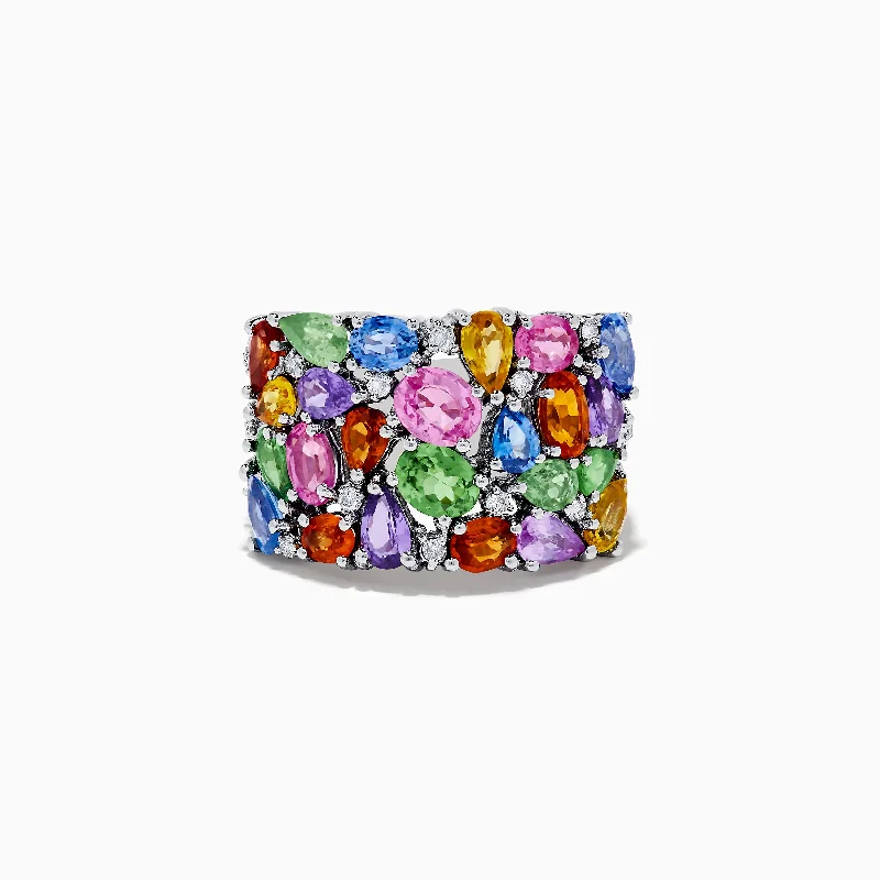 Special Deals On Handcrafted And Designer Jewelry Watercolors 14K White Gold Multi Sapphire and Diamond Ring