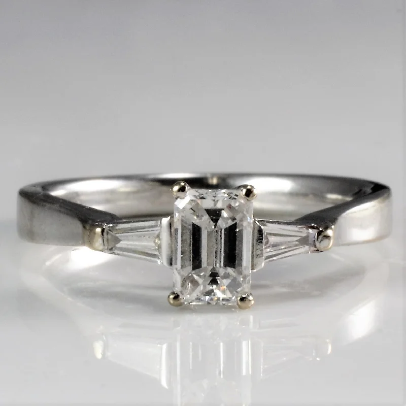 Premium Jewelry, Premium Discounts – Act Fast Baguette Accented Emerald Cut Engagement Ring | 0.64 ctw, SZ 4 |