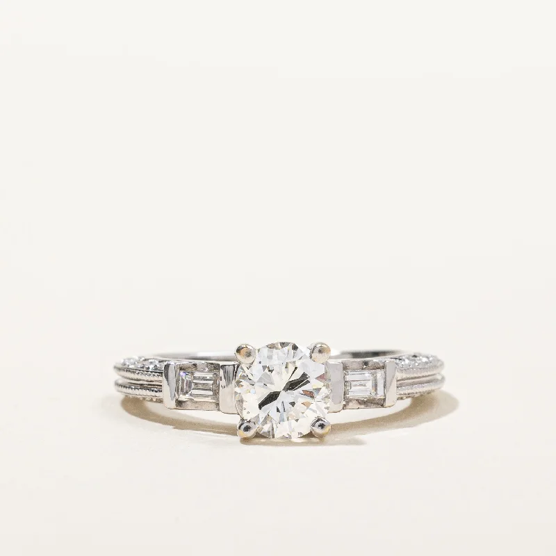 Exclusive Jewelry Bundles At Discounted Prices Round Brilliant Engagement Ring With Baguette Accents | 1.04 ctw | SZ 4.75|