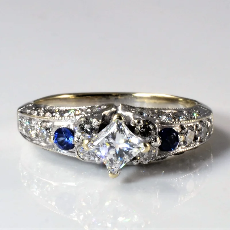 Personalized Jewelry At Special Discount Rates Princess Diamond & Sapphire Engagement Ring | 0.12ctw, 1.15ctw | SZ 7 |
