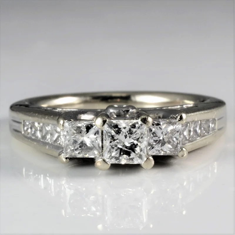 Personalized Engraved Jewelry For Meaningful Gifts High Set Three Stone Princess Engagement Ring | 1.00 ctw, SZ 5.75 |