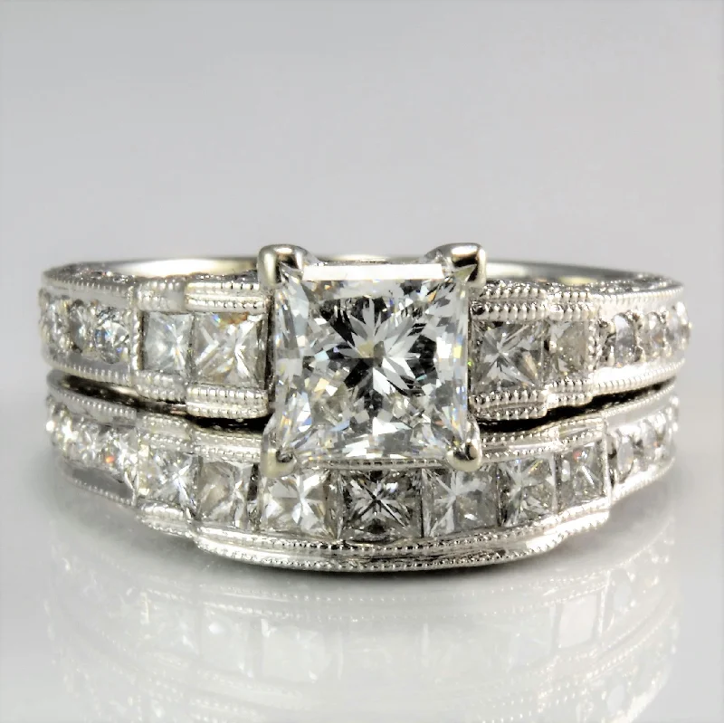 Luxury Handcrafted Jewelry For Elegant Looks Milgrain Princess Cut Diamond Wedding Set | 2.50 ctw, SZ 5.25 |
