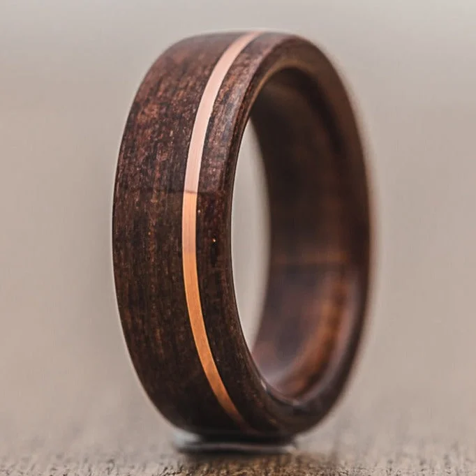 Timeless Jewelry At Special Discount Rates (In-Stock) Antique Walnut & Offset Copper Wood Wedding Band - Size 14 | 8mm Wide