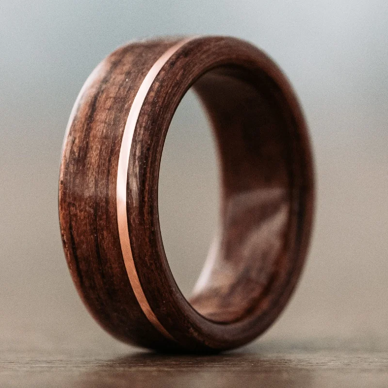 The Perfect Jewelry Piece At The Perfect Price (In-Stock) Antique Walnut Ring | Springfield 1903 Rifle Stock Liner & Offset 14k Rose Gold - Size 8 | 8mm Wide