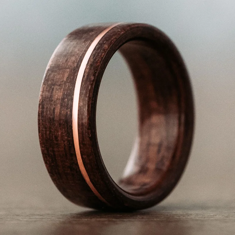 Jewelry Clearance Sale – Final Reductions (In-Stock) Antique Walnut & Offset Copper Wood Wedding Band - Size 7.25 | 8mm Wide
