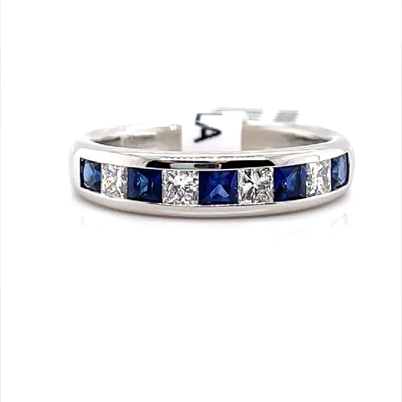 Chic, Trendy, And Affordable Jewelry Sale Sapphires and Diamonds Channel Set Fashion Ring in 14K White Gold (1.08ctw)