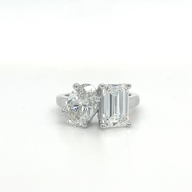 Limited-Time Offer On Elegant Jewelry Pieces Tio et Moi Oval/Emerald Two Stone Lab Grown Diamond Fashion Ring in 14K White Gold (5.22ctw)