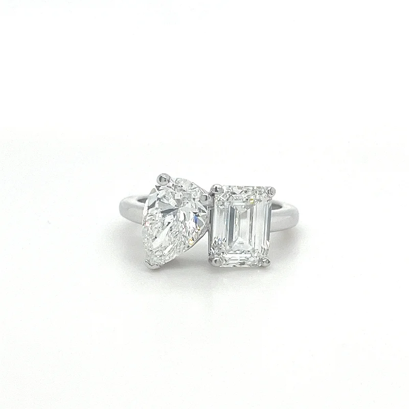 Huge Savings On Timeless Jewelry Collections Tio et Moi Pear/Emerald Lab Grown two Stone Diamond Fashion Ring in 14K White Gold (4.57ctw)