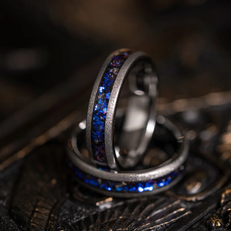 Trending Jewelry Styles Now At Limited-Time Discounts "Zeus" Domed Nebula Ring- Meteorite and Opal- Silver 5mm Womens