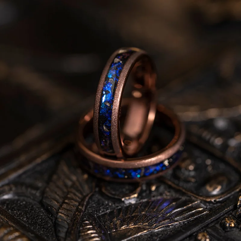 Bestselling Jewelry At Special Promotional Rates "Zeus" Domed Nebula Ring- Meteorite and Opal- Smoked Rose Gold 5mm Womens