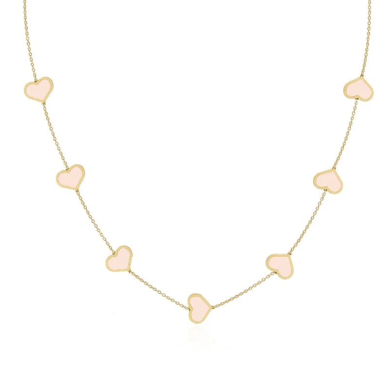 Grab Exquisite Jewelry At The Lowest Prices Large Pink Pearl Heart Station Necklace