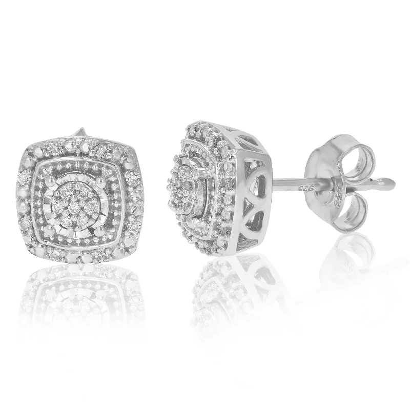 Handcrafted Beauty At Affordable Prices 1/10 cttw Round Lab Grown Diamond Stud Square Earrings Made with 925 Sterling Silver Prong Set, 2/3 Inch
