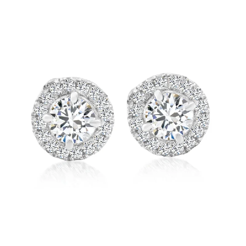 Luxury Jewelry Without The Luxury Price Tag 1/2 Ct Halo Diamond Studs 10K White Gold Push Back