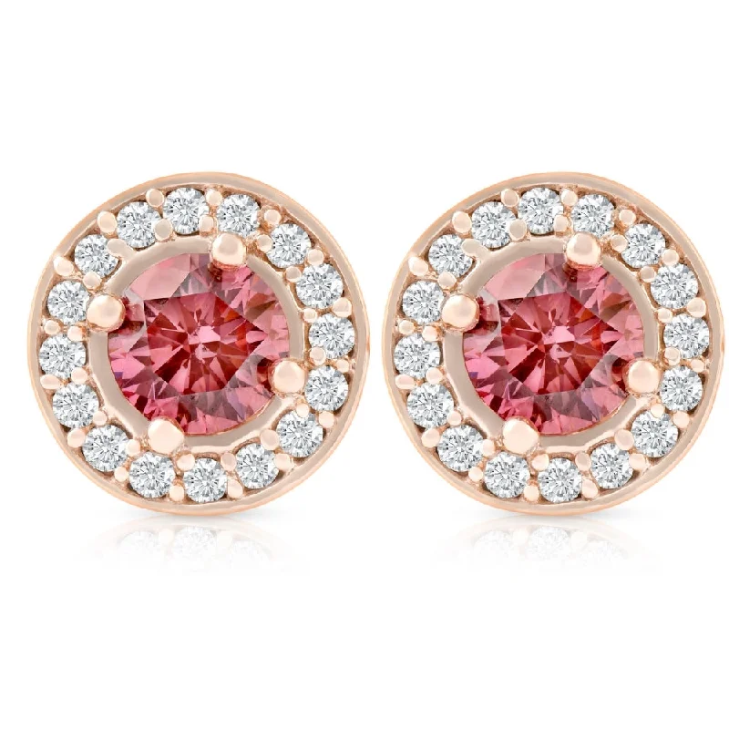 Stunning Statement Jewelry, Unbeatable Discounts 1/2Ct Lab Grown Pink Diamond Halo Screw Back Studs Rose Gold Earrings