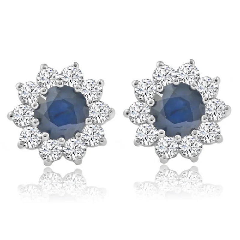 Stunning Jewelry At Even More Stunning Prices 1 3/4ct Blue Sapphire & Diamond Halo Studs Earrings 14K White Gold