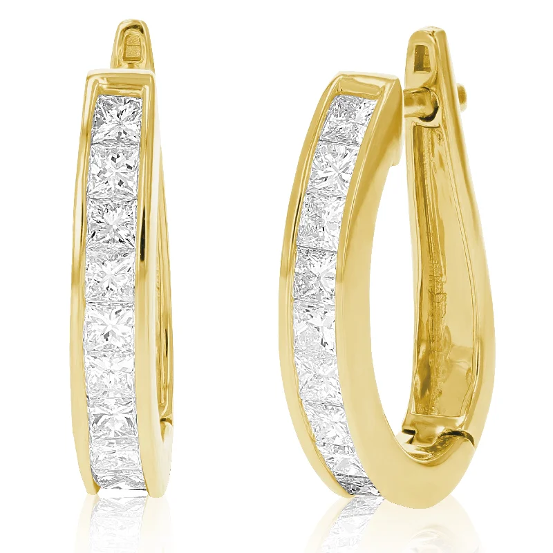 Seasonal Jewelry Clearance – Best Styles At The Lowest Prices 1.50 cttw Princess Diamond Hoop Earrings 14K Yellow Gold Channel Set 3/4 Inch