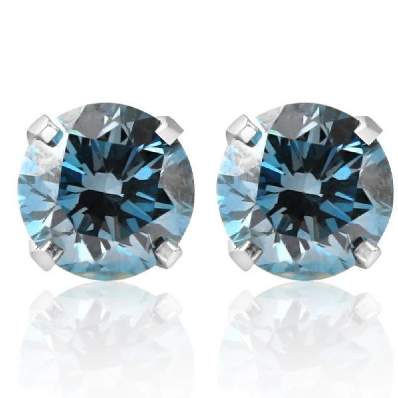 Eco-Friendly Sustainable Jewelry For Conscious Buyers 1 Ct T.W. Blue Lab Grown Diamond Studs 14K White Gold Earrings