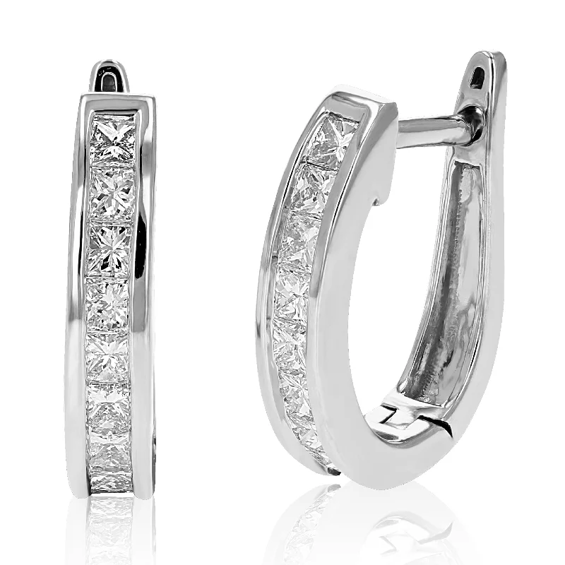 Jewelry Sale Bonanza – Grab Your Sparkle Now 1 cttw Princess Cut Diamond Hoop Earrings 14K White Gold Channel Set 1/2 Inch