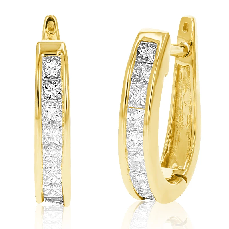 Limited-Time Jewelry Discounts – Shine Without The Splurge 1 cttw Princess Cut Diamond Hoop Earrings 14K Yellow Gold Channel Set 1/2 Inch
