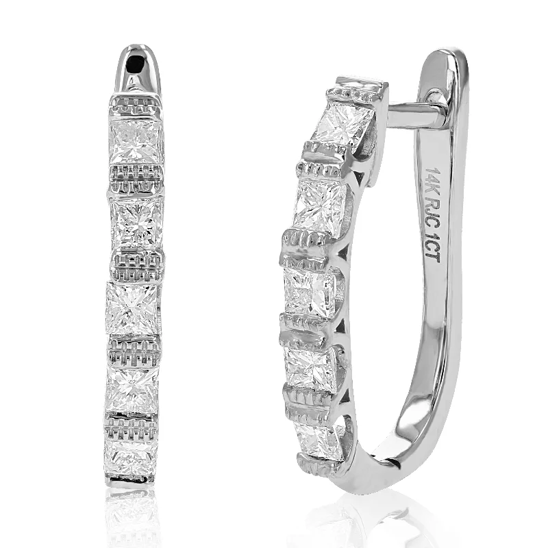 Affordable Luxury Jewelry – Style At A Great Price 1 cttw Princess Diamond Hoop Earrings 14K White Gold Milgrain Prong Set 3/4 Inch