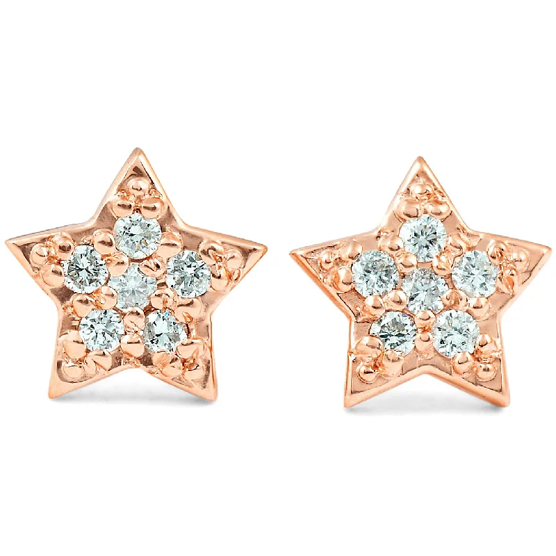 Your Perfect Accessory Now At The Best Price 14K Rose Gold Diamond Pave Petite Star Studs Dainty High Polished 6.5MM