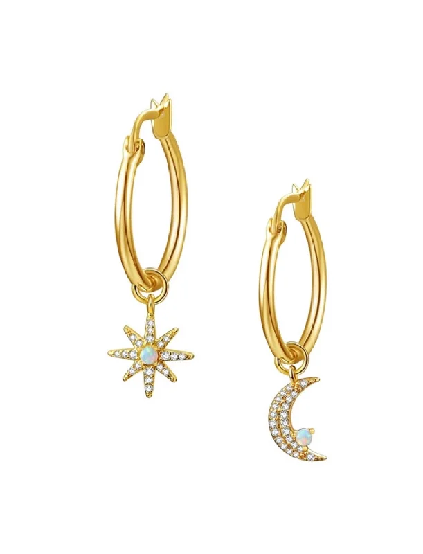 Elevate Your Outfit With Discounted Statement Jewelry 18k Gold Star And Moon Drop Hoop Earrings