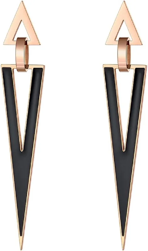 Classic And Modern Jewelry Styles On Sale 18K Rose Gold Black Geometric Drop Earrings