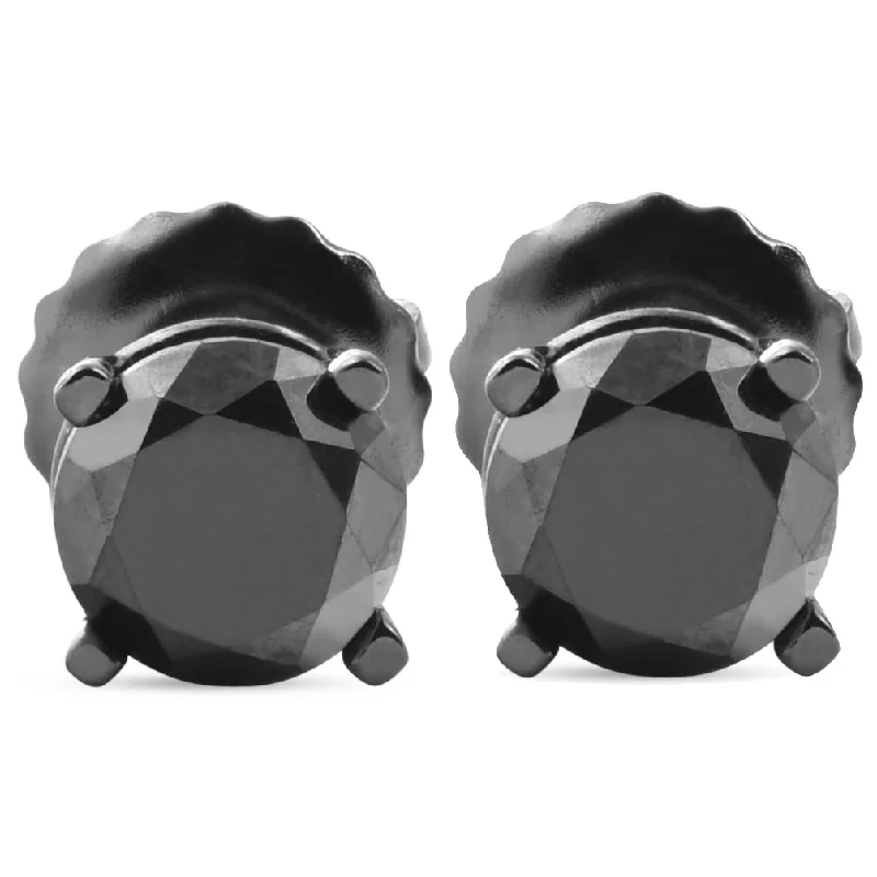 High-Quality Gemstone Jewelry For Special Occasions 2 TCW 14k Black Gold Round Black Diamond Screw Back Studs Earrings