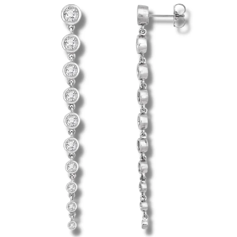Trendy Minimalist Jewelry For Everyday Wear 2Ct Lab Grown Diamond Dangle Earrings Women Studs 14K White Gold 1 1/2" Tall