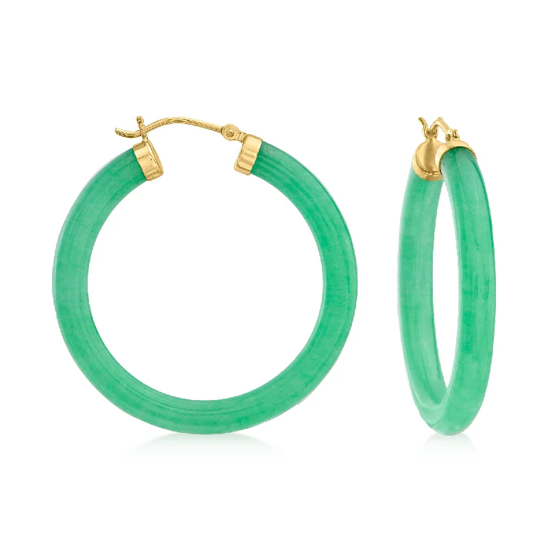 Must-Have Jewelry Pieces At Reduced Prices Canaria Canara Jade Hoop Earrings in 10kt Yellow Gold