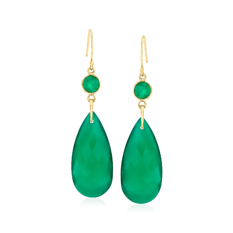 Premium Diamond Jewelry At Once-In-A-Lifetime Discounts Canaria Green Chalcedony Teardrop Earrings in 10kt Yellow Gold