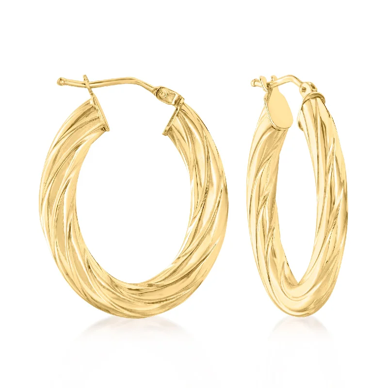 Best-Selling Jewelry Now Available At Special Deals Canaria Italian 10kt Yellow Gold Textured and Polished Oval Hoop Earrings