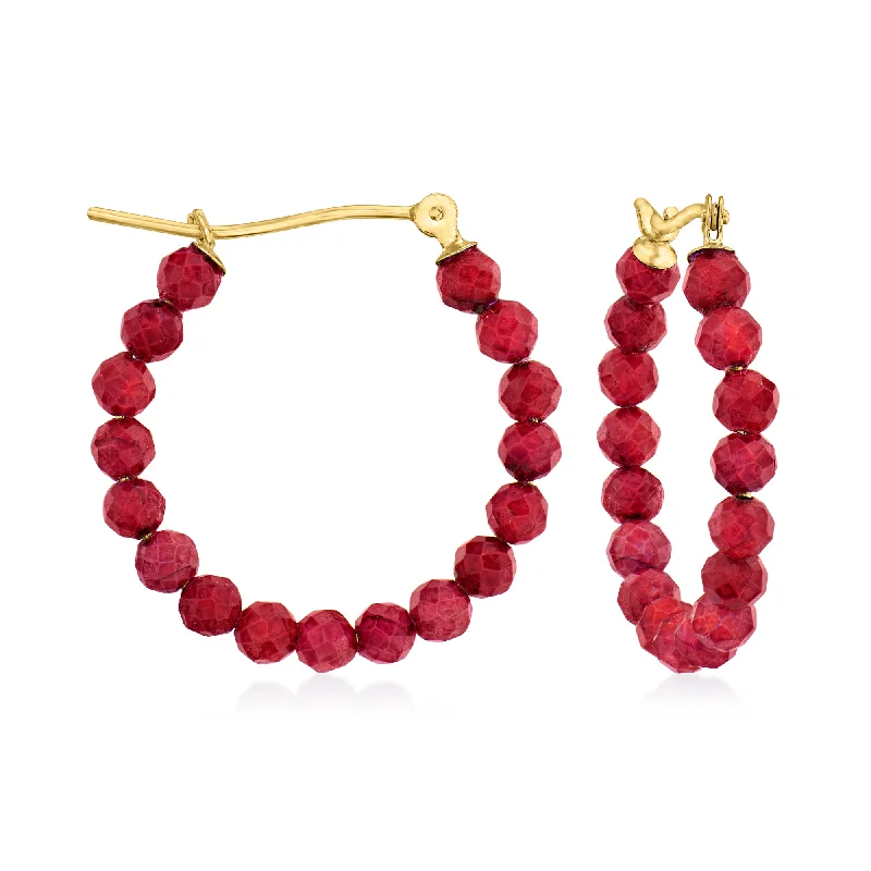 The Ultimate Jewelry Sale – Shop Premium Styles Canaria Ruby Bead Hoop Earrings in 10kt Yellow Gold