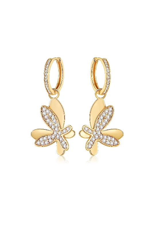 Unmissable Deals On Handmade Jewelry Collections Gold Pavé Diamond Butterfly Dangle Drop Hoop Earrings