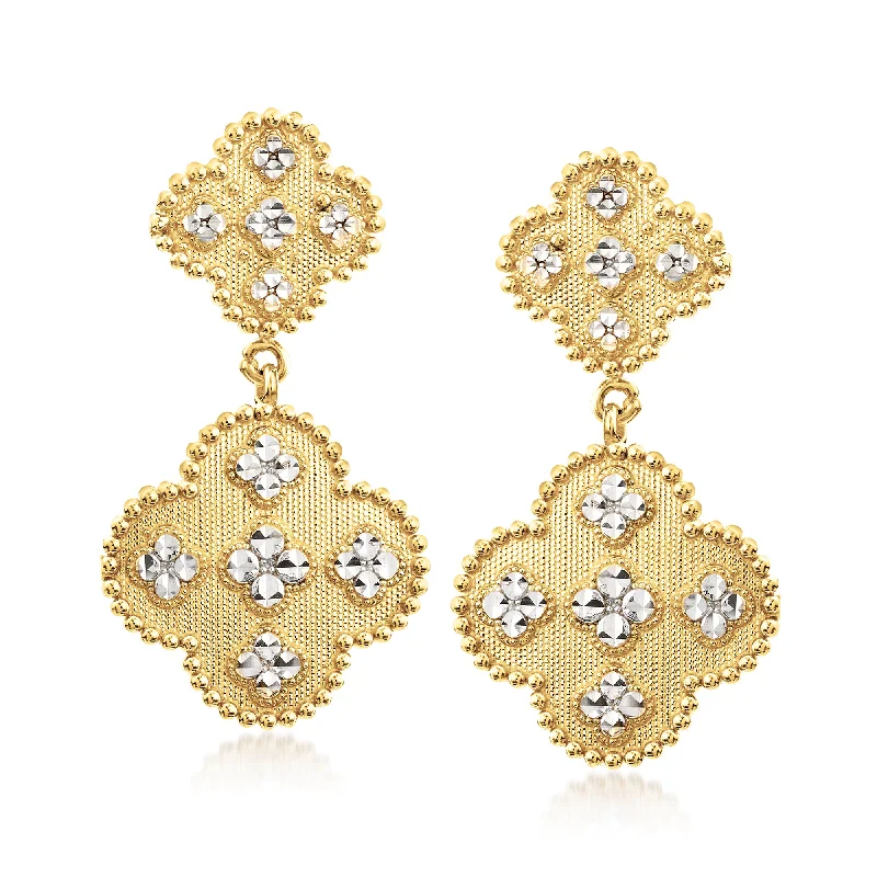 Affordable Gold-Plated Jewelry For Modern Fashion Ross-Simons 14kt 2-Tone Gold Clover Drop Earrings