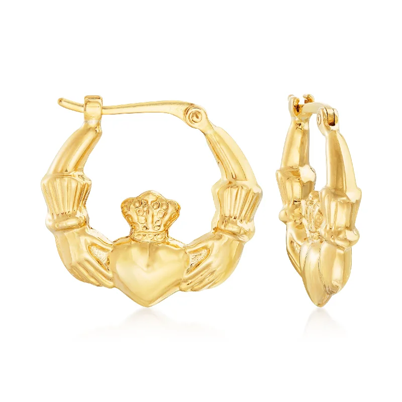 Everyday Jewelry Essentials Now On Sale Ross-Simons 14kt Yellow Gold Claddagh Hoop Earrings