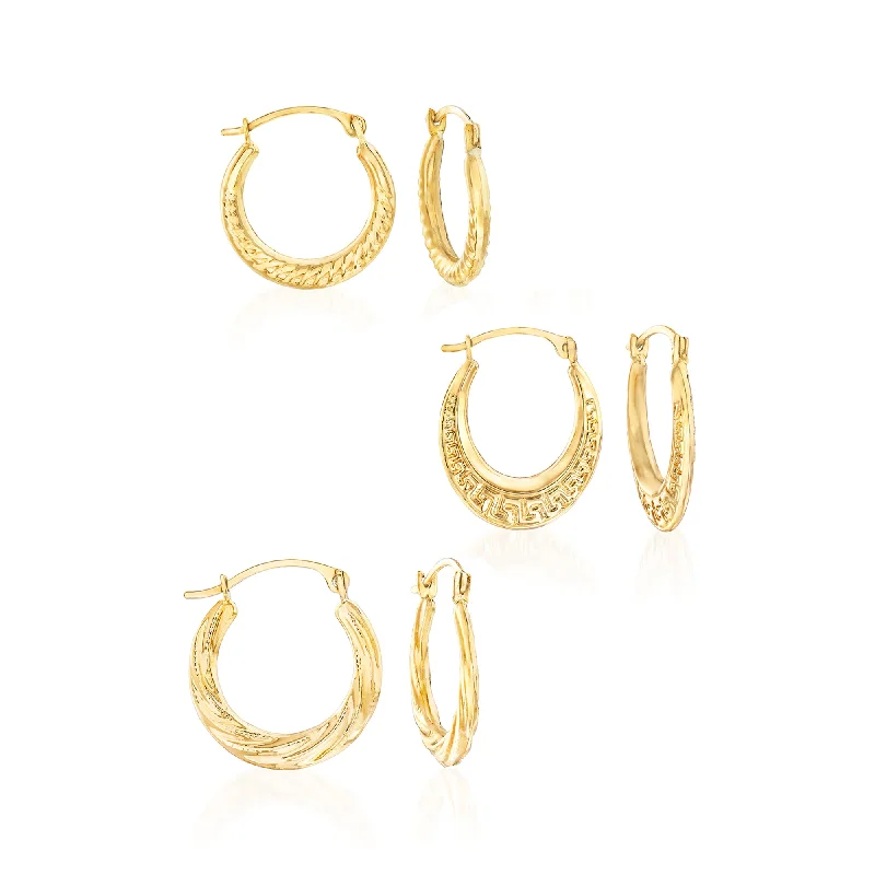 The Perfect Jewelry Piece At The Perfect Discount Ross-Simons 14kt Yellow Gold Jewelry Set: 3 Pairs Of Hoop Earrings
