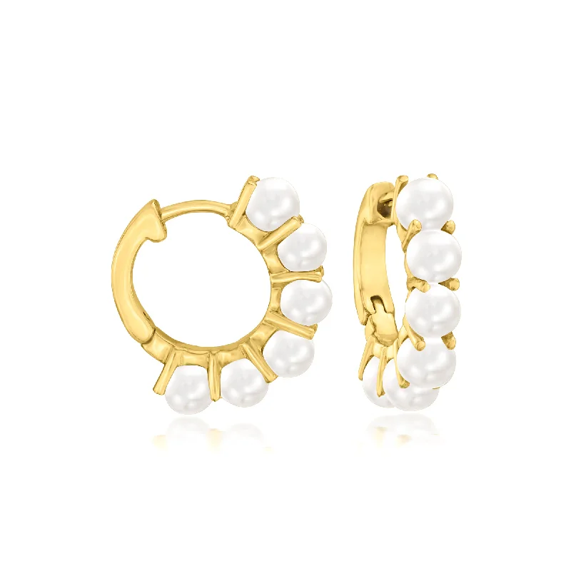 Premium Jewelry At Special Low Prices For A Limited Time Ross-Simons 3mm Cultured Pearl Huggie Hoop Earrings in 14kt Gold