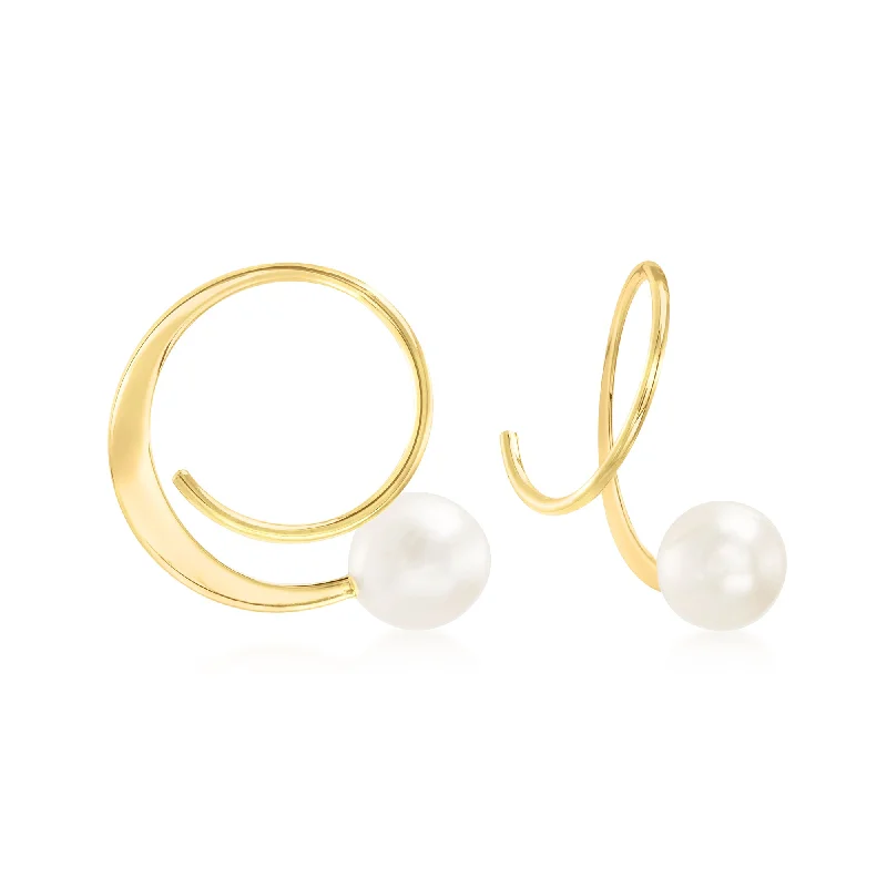 Bohemian-Inspired Jewelry For Free-Spirited Fashion Ross-Simons 5.5-6mm Cultured Pearl Spiral Hoop Earrings in 14kt Yellow Gold