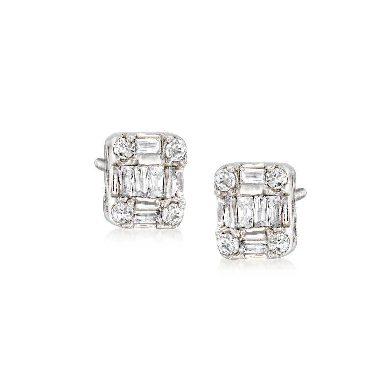 Unmissable Jewelry Clearance – Final Reductions Ross-Simons Baguette and Round Diamond Cluster Earrings in 14kt White Gold