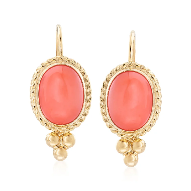 Grab Your Dream Jewelry At The Lowest Prices Ross-Simons Bezel-Set Coral Drop Earrings in 14kt Yellow Gold