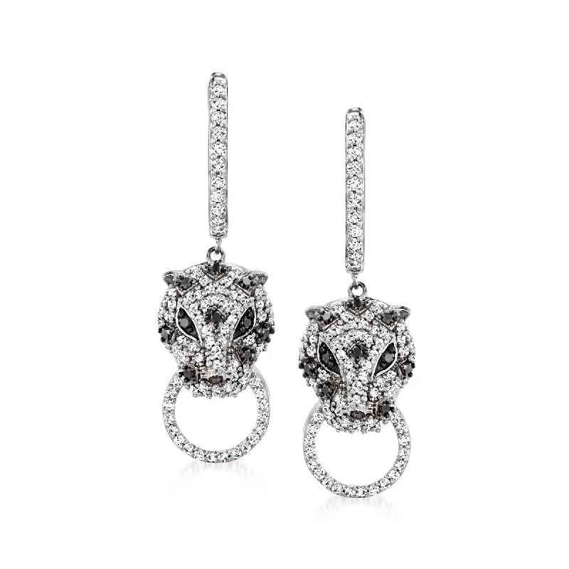 Jewelry Sale – Exclusive Styles At Lower Prices Ross-Simons Black and White Diamond Leopard Hoop Drop Earrings in Sterling Silver