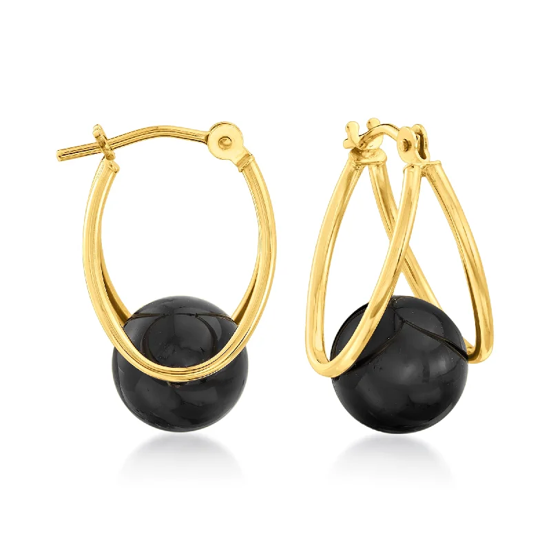 Luxury Jewelry Now At Special Promotional Rates Ross-Simons Black Onyx Double-Hoop Earrings in 14kt Yellow Gold