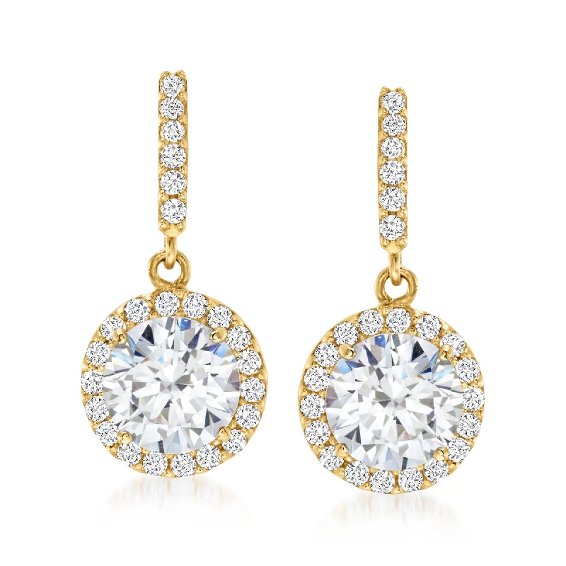 Dainty And Elegant Jewelry Now At Reduced Prices Ross-Simons CZ Halo Drop Earrings in 14kt Yellow Gold