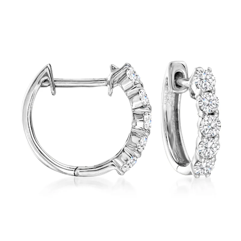 Your Dream Jewelry At Dream Prices – Shop Now Ross-Simons Round Brilliant-Cut Diamond Huggie Hoop Earrings in 14kt White Gold